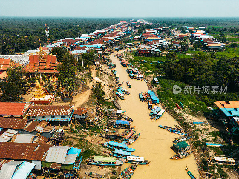 柬埔寨水上村庄Kampong Phluk鸟瞰图，暹粒